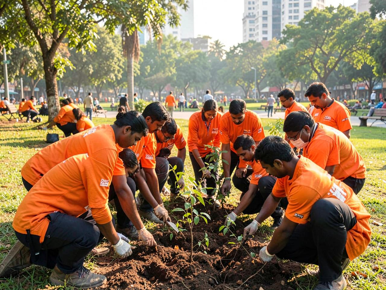 Volunteers planting saplings in a Bengaluru park